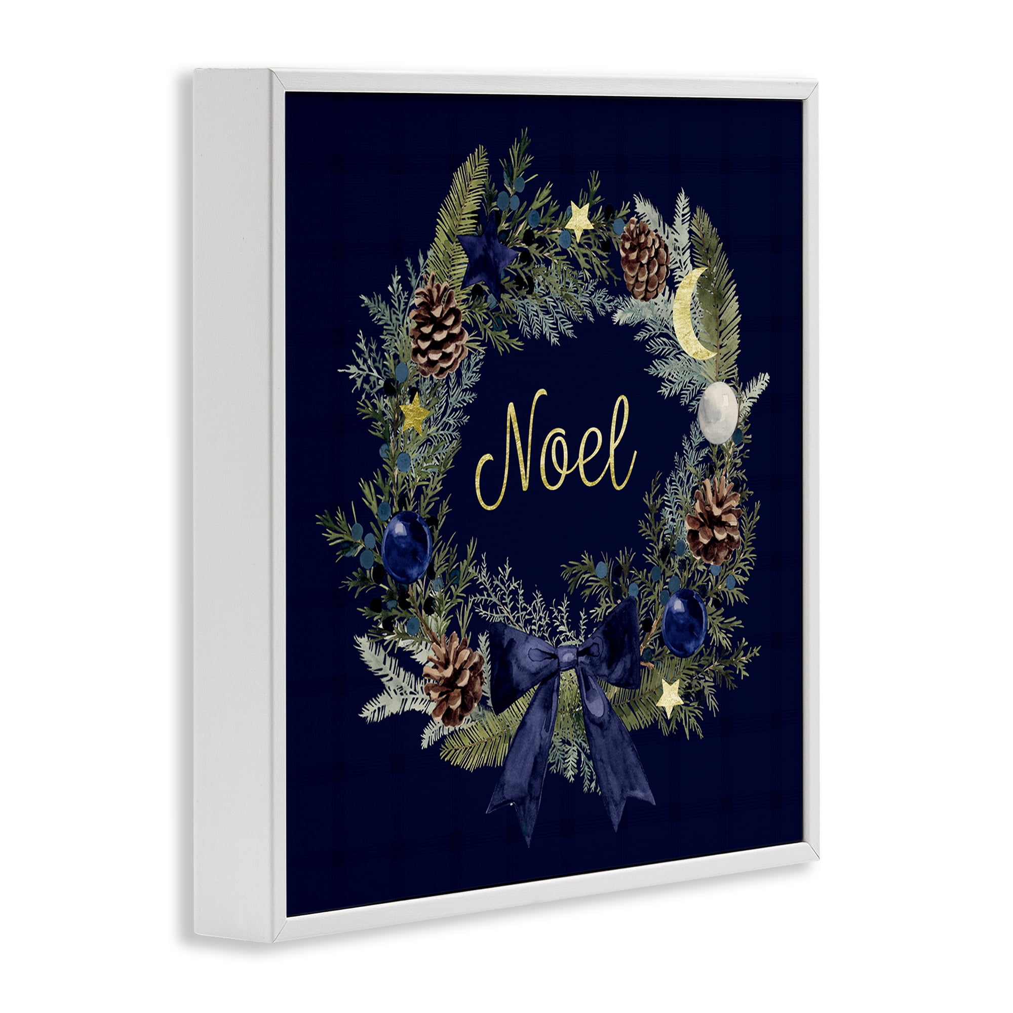 Stupell Industries Noel Holiday Wreath Holiday Painting White Framed Art Prints Wall Art, 17 x 17