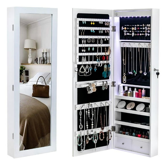 Zimtown Jewelry Armoire Cabinet Holder Box Lockable Wall/Door Mounted with Mirror, White
