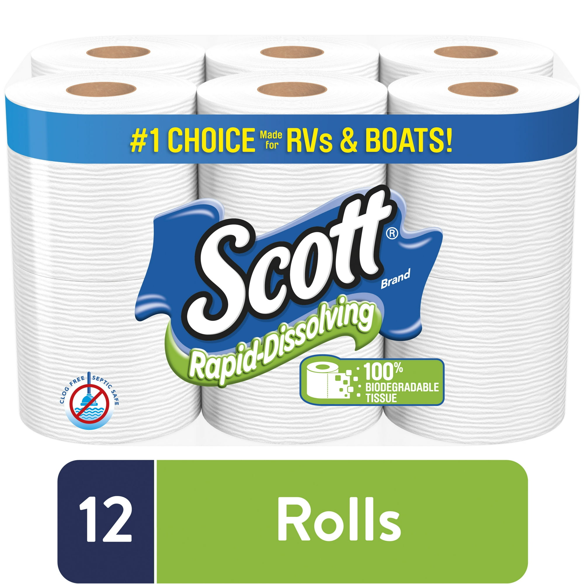 Scott Rapid-Dissolving Toilet Paper, 12 Regular Rolls