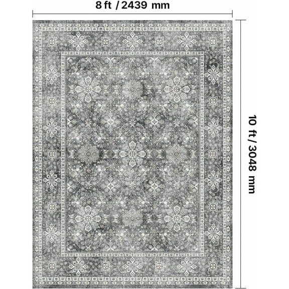 8 x 10 ft Area Rug Large Washable Rug Non-Slip and Tear-Resistant Soft Carpet Pet & Child Friendly Vintage Area Rugs Indoor Mat for Bedroom Living Room Kids Room Entryway Office Gray