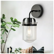 IVV Wall Lighting, 1 Light Matte Black Bathroom Light Fixtures, Metal Vanity Light with Clear Glass Shade, Vintage Industrial Wall Lamp for Indoor Mirror, Living Room, Hallway (Bulbs Not Included)