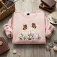 thumbnail image 2 of Embroidered Monarch Butterfly And Daisy Sweatshirt Cottagecore Floral Nature Lover Gift Garden Aesthetic Animal Motif Crewneck Shirt, 2 of 5