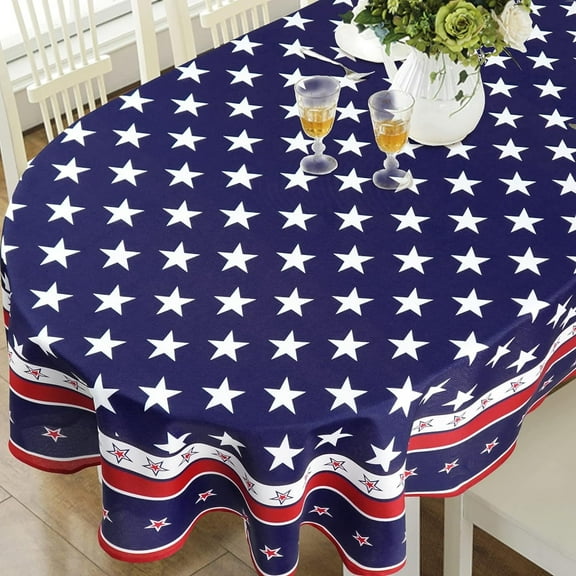 4th of July Tablecloth 54 x 72 inch Memorial Day Patriotic Table Cloths Waterproof American Flag Table Cloth for Oval Table