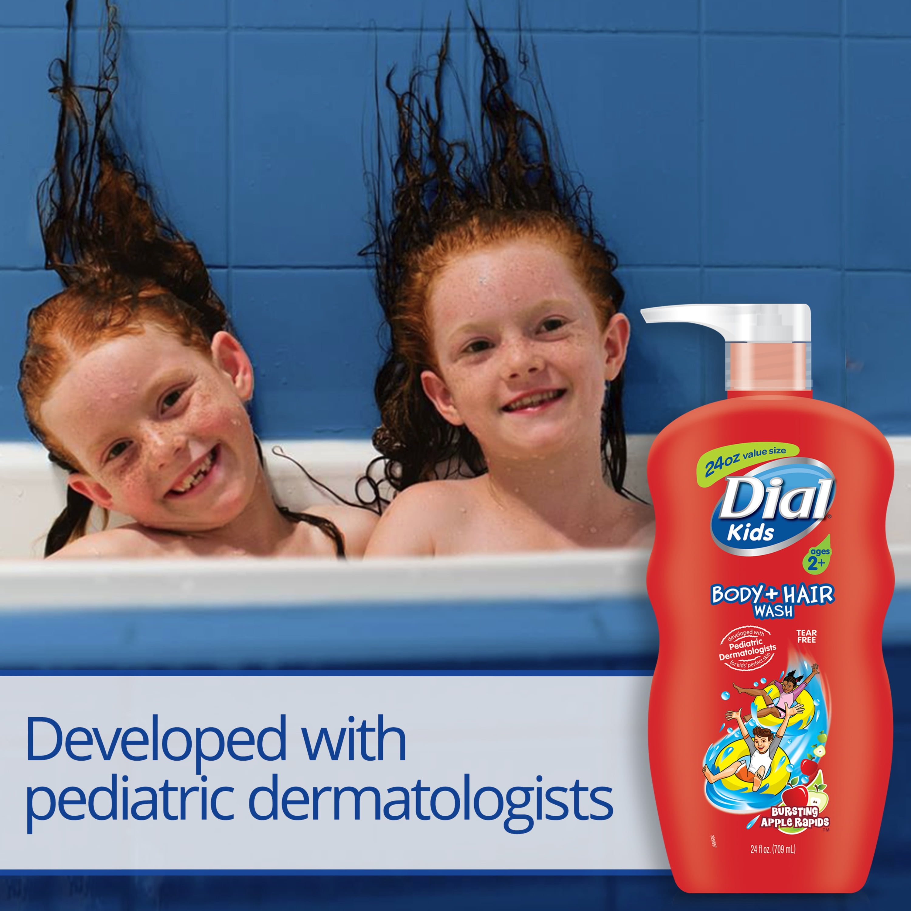 Dial Kids Body + Hair Wash, Bursting Apple Rapids, 24 fl oz