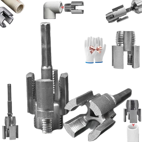 Pipe Tapping and Threading Tool,Integrated Internal & External Pipe Threading Tool,Plastic Water Pipe Thread Cutting Tool,Electric Drill Compatible Pvc Pipeline Threader Kit Reusable ( 1/2" 3/4")