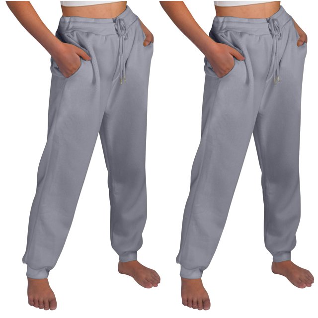 AherBiu 2PCS Joggers for Women Fleece Drawstring Solid Color Casual Sweatpants with Pockets Fall Winter Workout Gym Running Trousers