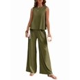 thumbnail image 2 of Women'S Summer 2 Piece Outfits Sleeveless Top Wide Leg Pants Lounge Beach Travel Sets Green S, 2 of 9