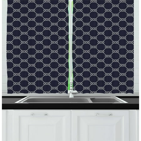 Navy Blue Curtains 2 Panels Set Navy Inspired Sailor Knot Rope Pattern Illustration Nautical Abstract Design Window Drapes For Living Room Bedroom