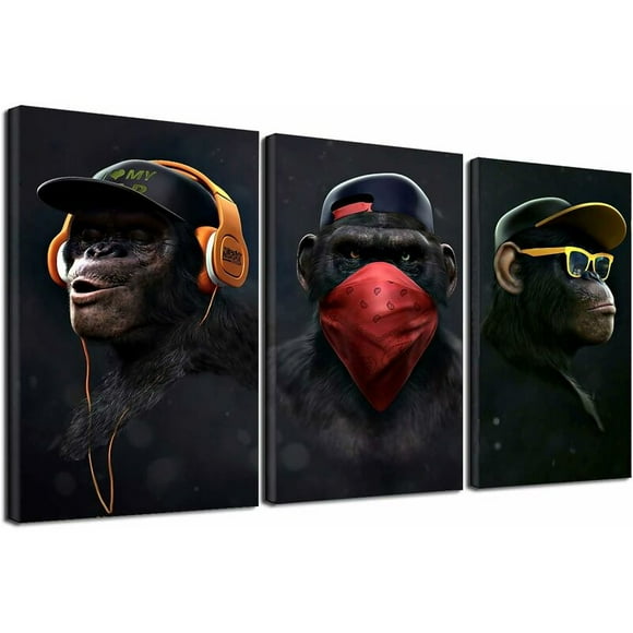 Wise Monkeys Canvas Wall Art - Canvas Prints for Living Room