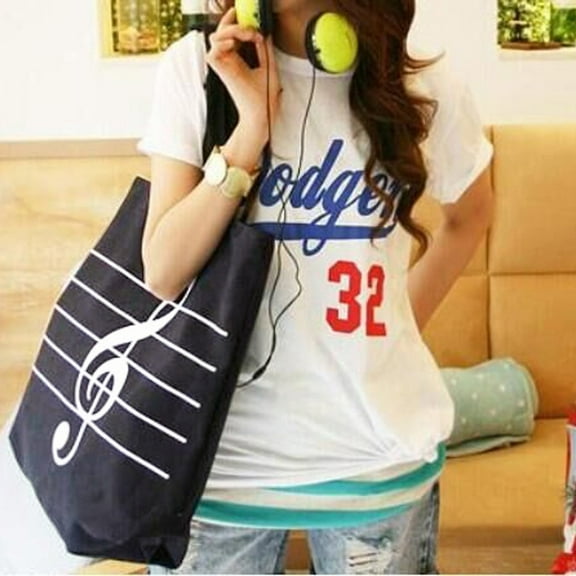 FRCOLOR Fashion Music Symbols Canvas Tote Handbag Shoulder Shopping Bags Gift ( Color)