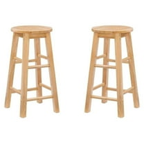 Pemberly Row 24" Backless Wood Counter Stool in Natural Brown - Set of 2