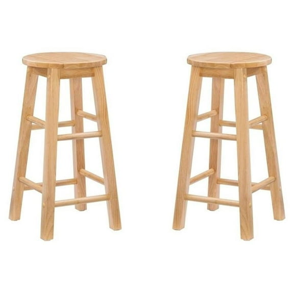 Pemberly Row 24" Backless Wood Counter Stool in Natural Brown - Set of 2