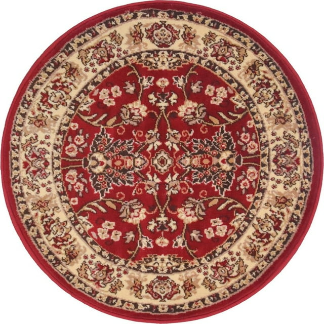 Unique Loom Tapis Floral Persan Sialk Hill 3' 3 x 3' 3 Rond Bordeaux/ivoire