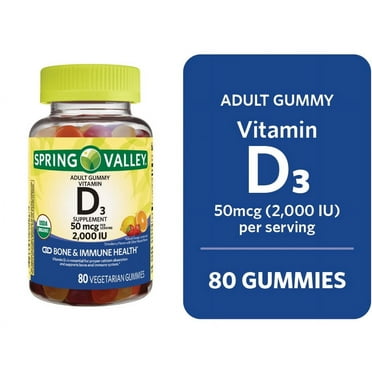 Spring Valley Vitamin D3 Gummies for Bone and Immune Health, 50mcg (2000 IU), 80 Count
