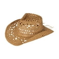 thumbnail image 3 of opvise Straw Hat Ventilated Hollow Round Collapsible Western Cowboy Beach Hat Photo Props Khaki, 3 of 8