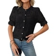 thumbnail image 3 of Camisa Informal de Encaje con Mangas Abullonadas y Cuello Redondo con Ojales para Mujer, Color Negro, Talla XL, 3 of 9