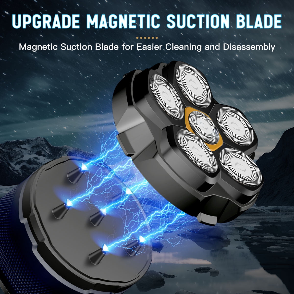Electric Shaver for Men SOLIMPIA 6-Head Bald Head Shaver IPX6 Waterproof LED Display, Blue
