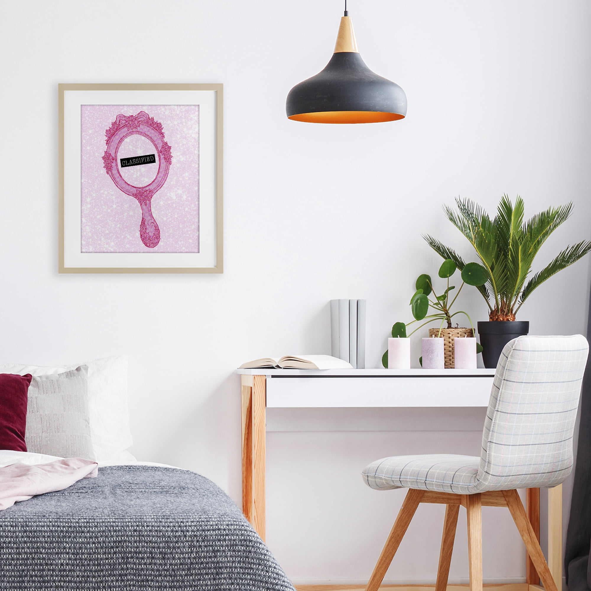 Stupell Industries Classified Ornate Pink Mirror Birch Framed Print Under Glass, design by Ziwei Li