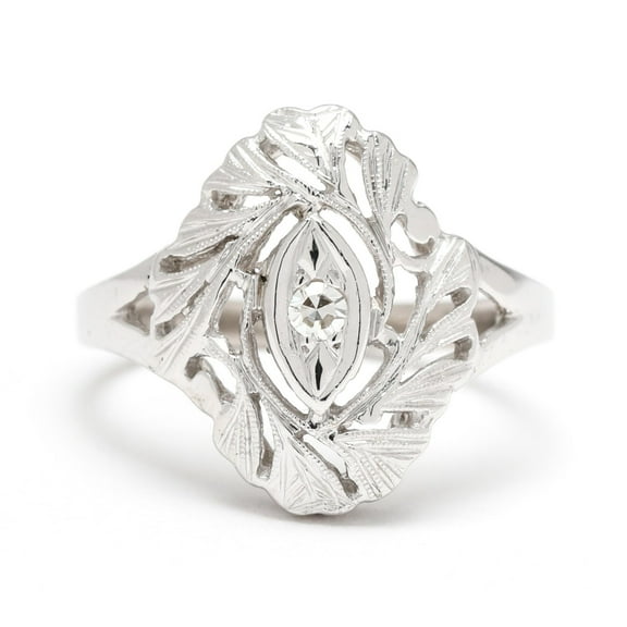 Vintage Navette Diamond Ring, Openwork Filigree Diamond Engagement Ring, Art Deco Solitaire Diamond Ring, Antique Cluster Ring, 925 Sterling Silver, 1.5 Ct Round Cut Simulated Diamond
