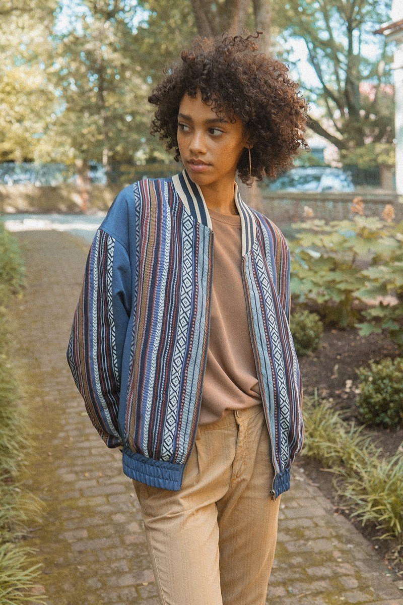 A Woven Jacket That Features Tribal Striped Accents - image 4 of 7