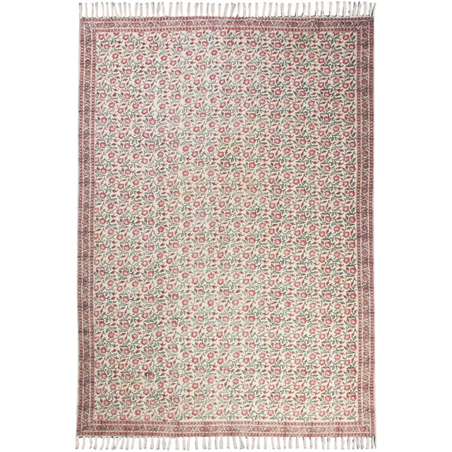 Casavani Tapis d'Entrée en Coton Fait à la Main, Rouge 7 X 7 Pi