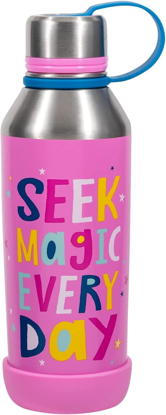 Cool Gear 2-Pack Kids Stainless Steel Double Walled Vacuum Insulated Tyler Bottle, Bumper Included with Threaded Lid Loop, 14 Oz