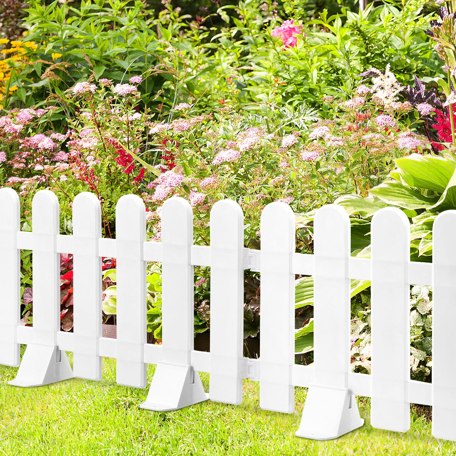 2-Pack White Plastic Garden Fence Edging with Round Base for Flower Beds, Lawn Borders, and Indoor Outdoor Decoration