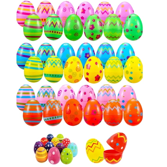 36pcs Empty Printed Plastic Easter Eggs Fillable With Hinge Colorful, Perfect for Easter Egg Hunt,Hide Small Gifts, Easter Gift Surprise Egg, Easter Decorations Easter Hunt, 2.3"