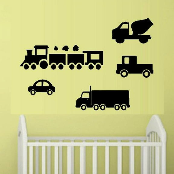 TRUCKS CAR AND TRAIN ~ WALL DECAL 5 TOTAL 6" X 8" - 6" X 22"