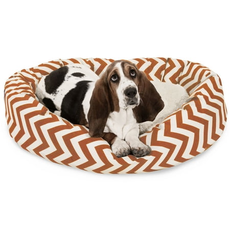 UPC: 0788995542230 | Majestic Pet | Chevron Sherpa Bagel Pet Bed For Dogs  Burnt Orange  Medium