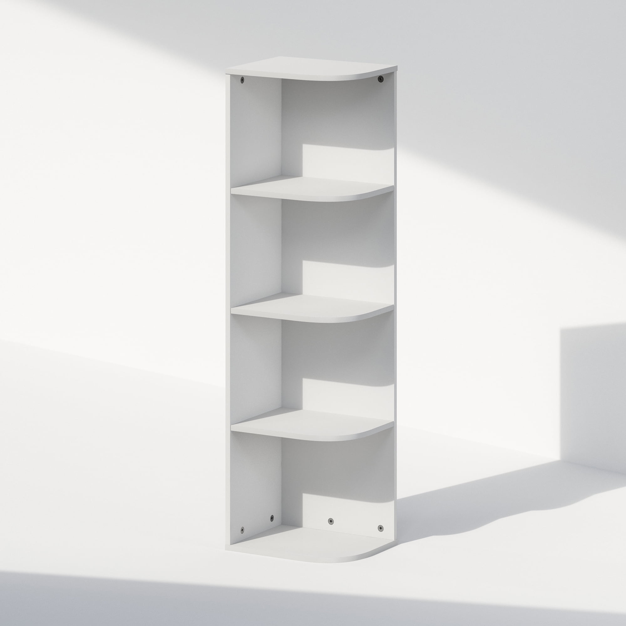 Furinno Reed 4-Tier Space Saving Corner Storage Display Shelf, Bookshelf, White