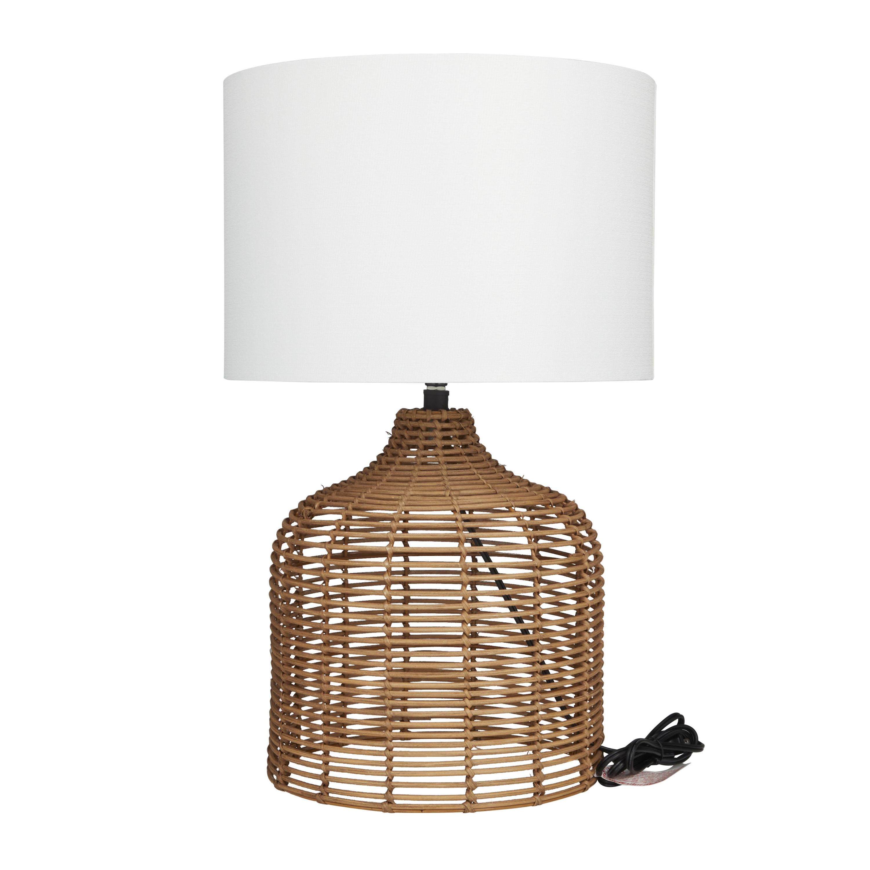 DecMode 25" Handmade Woven Brown Table Lamp with White Fabric Shade