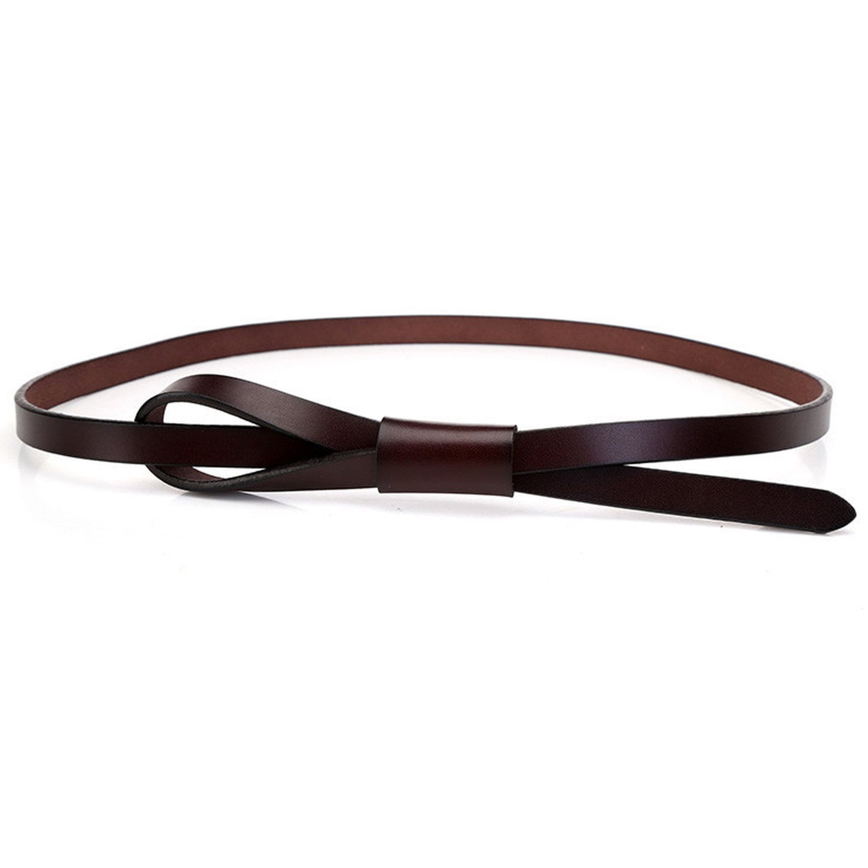 Women's Leather Skinny Belt, No Metal Parts, Adjustable Length (Sytle