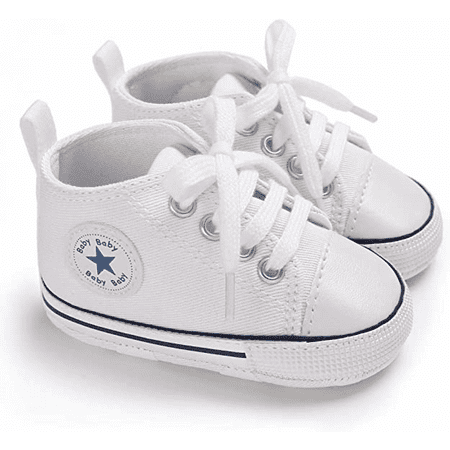 

Baby Girls Boys Canvas Sneakers Soft Sole High-Top Ankle Infant First Walkers Crib Shoes---White（13cm）