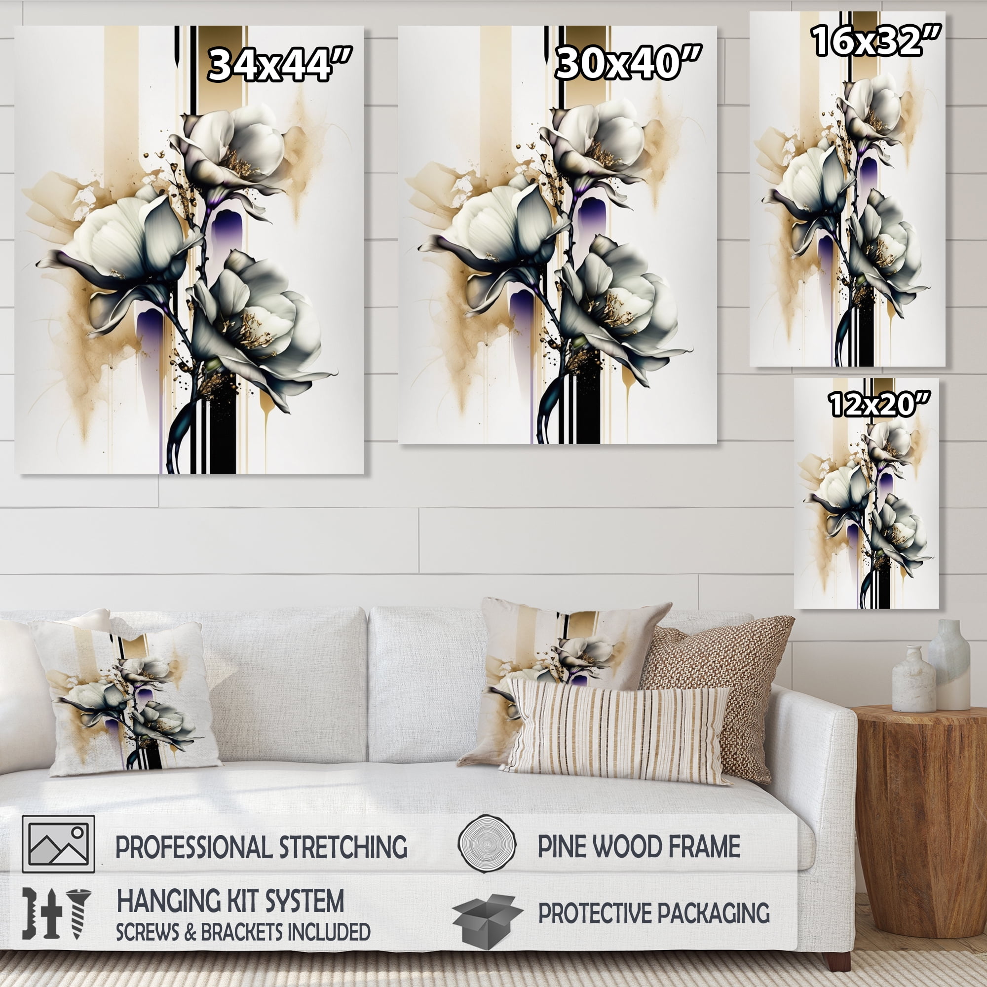 Designart White Orchid Flower On Golden Beige Paint I Canvas Wall Art