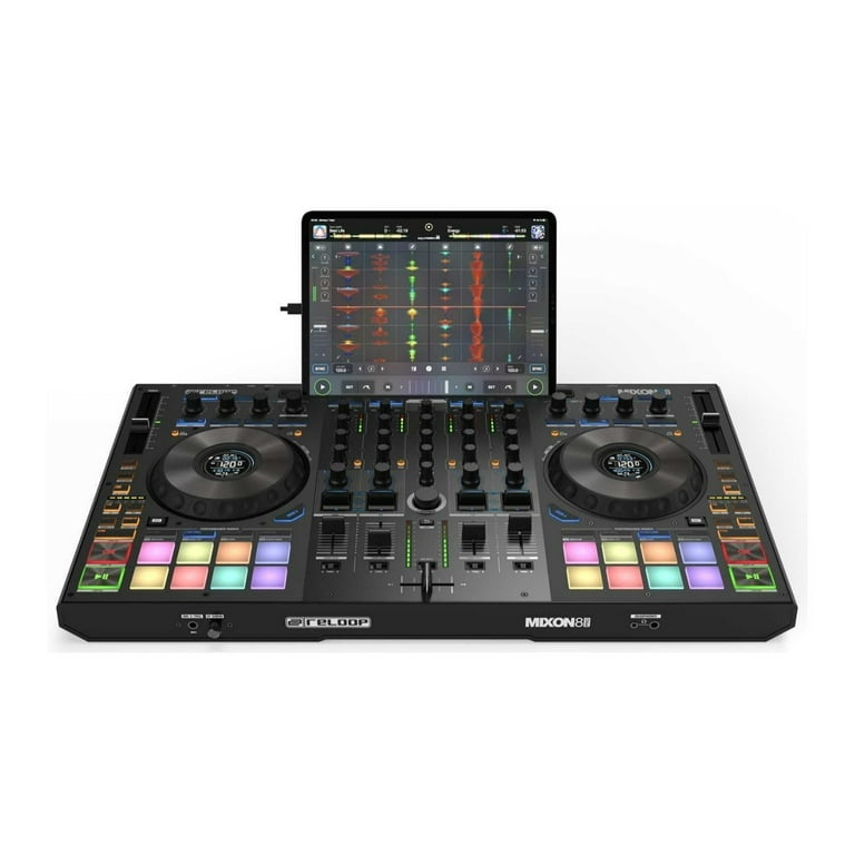 Reloop Mixon 8 Pro 4-Channel Professional DJ Controller with Reloop RP-7000 MK2 Turntable (Pair) and Record Care Kit