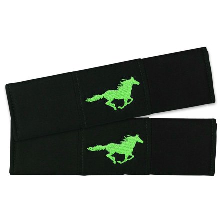 Designcovers A set(2 pcs) Cotton Black With Lime Green Runing Horse Design Universal Car Safety Seat Belt Strap Cover Shoulder Pad / Cushion, Fits any Car
