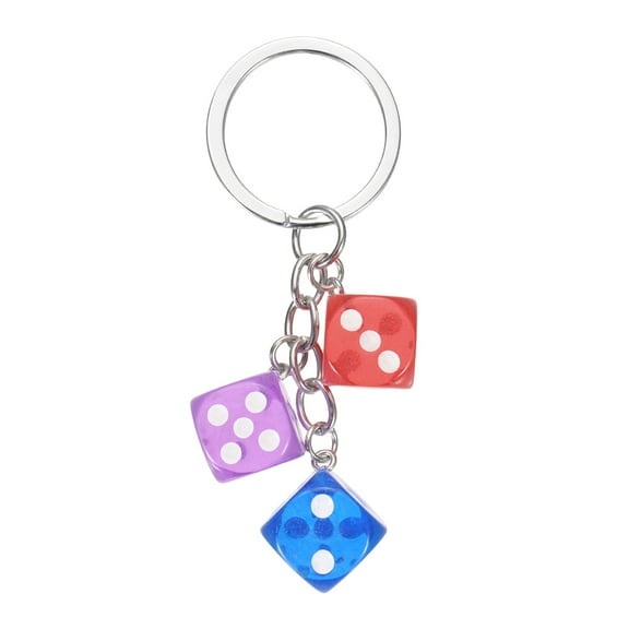 Uxcell Lucky Dice Keychain Charm, Resin 3D Cube Square Mini Dice Keyrings with 3 Pendants for Bag, Wallet, Purse, Car, Cellphone Accessories, Red/Purple/Blue