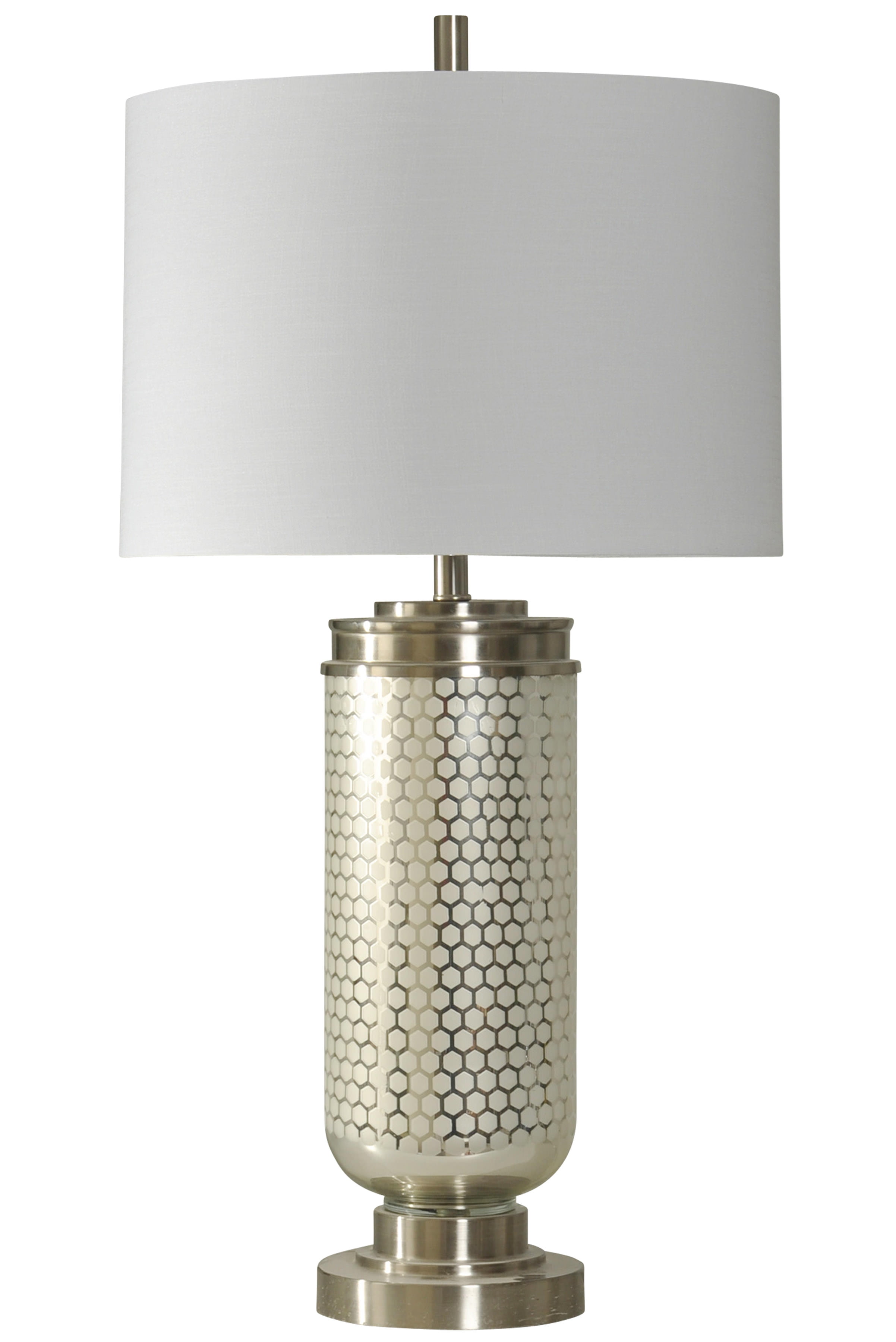 Table Lamp Stainless Steel Finish White Hardback Fabric