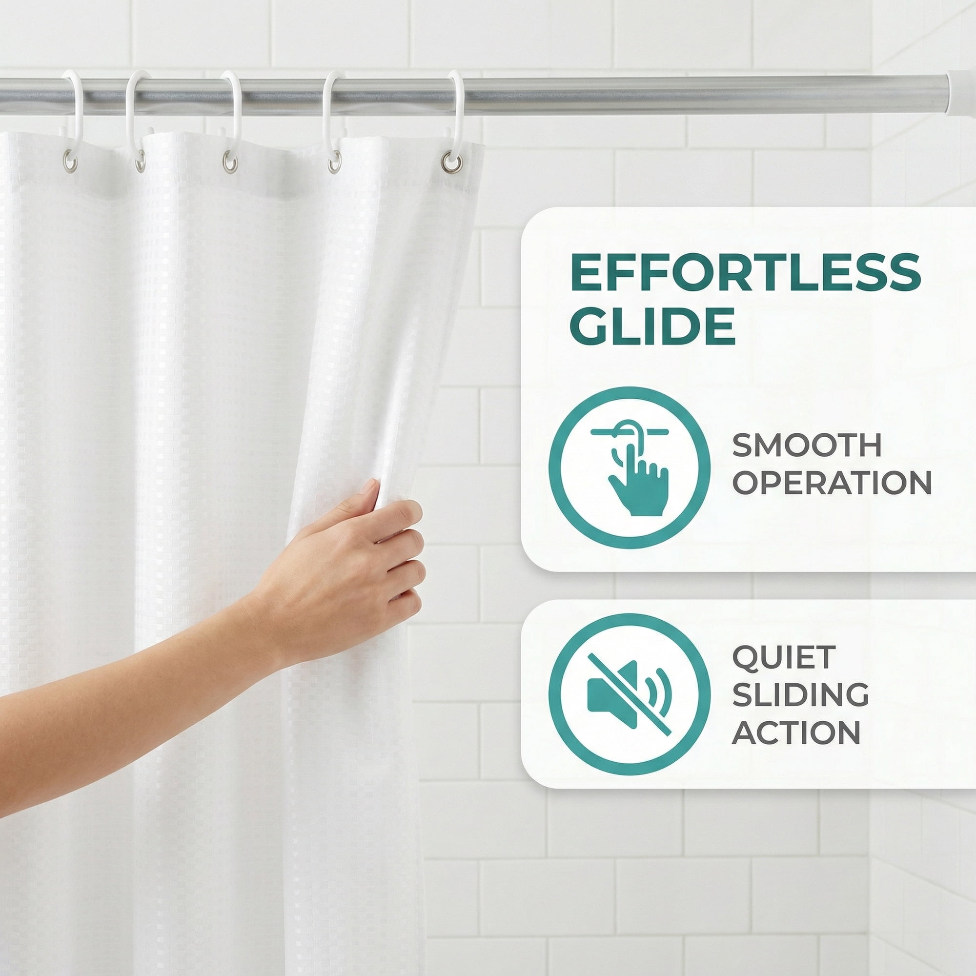 Unique Bargains Waffle Weave Shower Curtain Sets with 12 Hooks White 71"W x 71"L