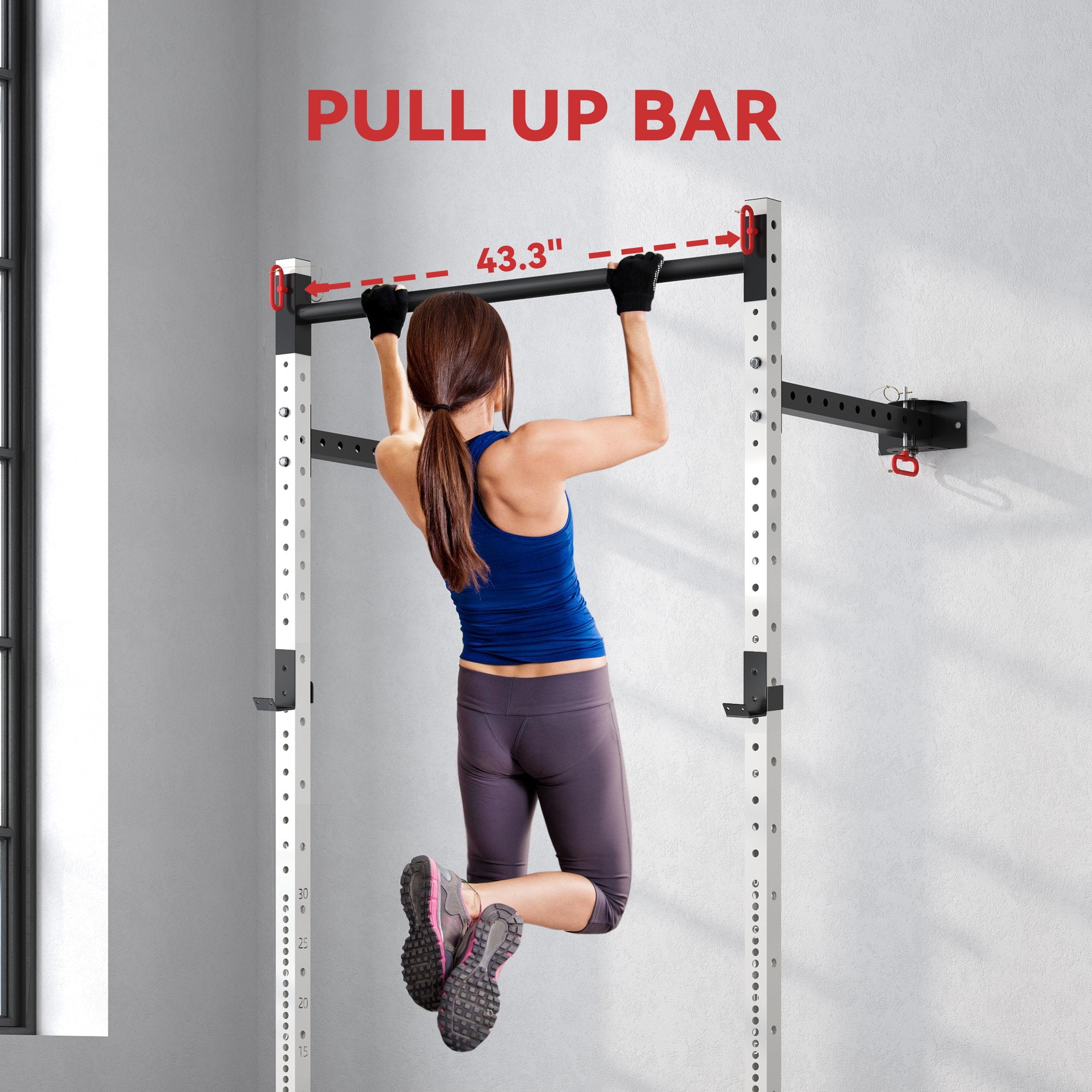 Soozier Folding Squat Rack with Pull Up Bar, Wall Mounted, 1000 Pounds Capacity Power Rack, White