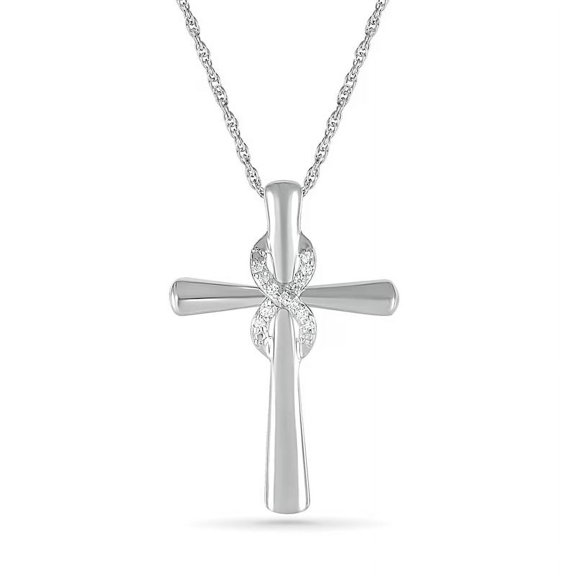 0.20 T.C.W Beautiful Round Cut Real Diamond Religious Infinity Cross Pendant Necklace for her 14K White Gold With 18 inches chain
