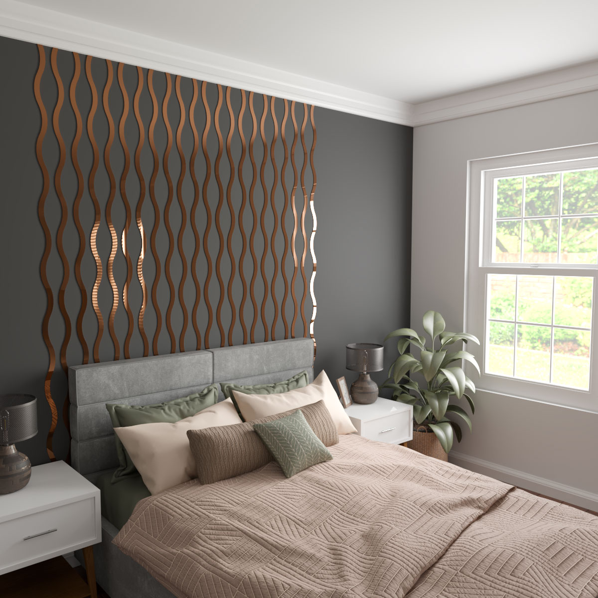 Ekena Millwork 94"H x 1/8"T Yukon Adjustable Acrylic Decorative Slat Wall Panel Kit, Bronze Mirror (contains 42 Slats)