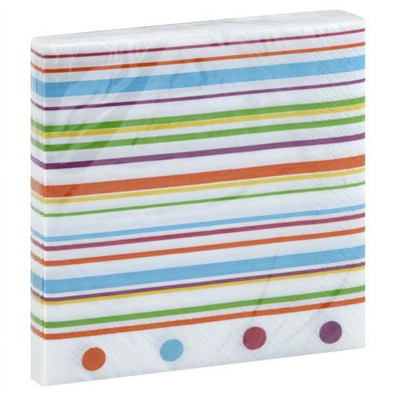 Happy Dots Stripes Bright Colors Polka Birthday Party Paper Beverage Napkins