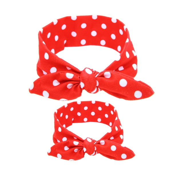 Turbante estampado para bebé, conjunto de diadema con orejas de conejo y accesorios para el cabello (cuadrícula roja brillante)