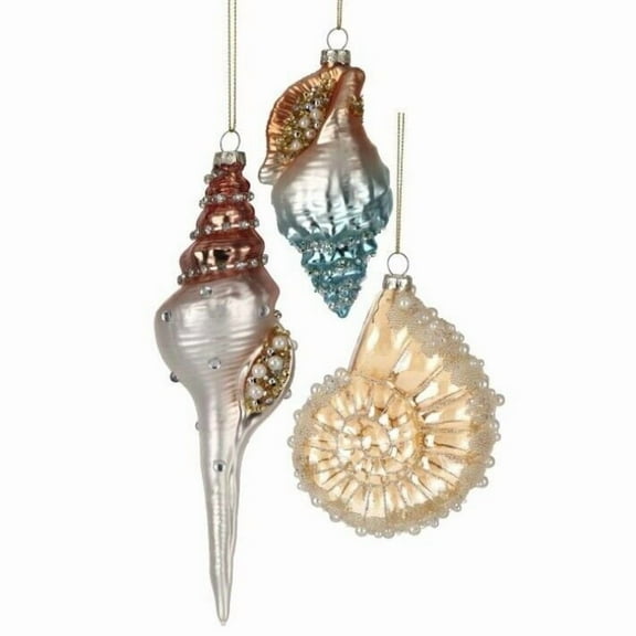 Set of 3 GLASS SEASHELL Christmas Ornaments, by Regency International