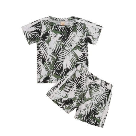 

Toddler Baby Boys Summer Set Leaf Round Neck Short Sleeve T-Shirt Shorts Pants