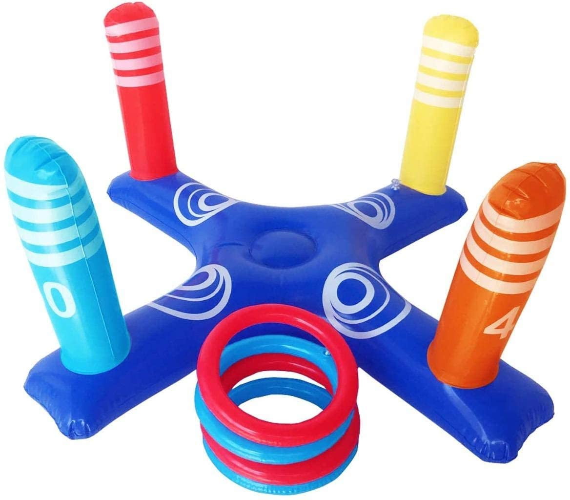 Inflatable Ring Toss Pool Game Toys Floating Swimming Pool Ring with 4 Pcs Rings 