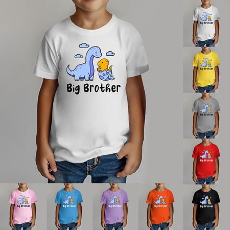 Boys Graphic Tees Dinosaur Print Crew Neck Short Sleeve Big Brother Announcement Tops Boys Tops Tees Shirts White 4 Years-5 Years