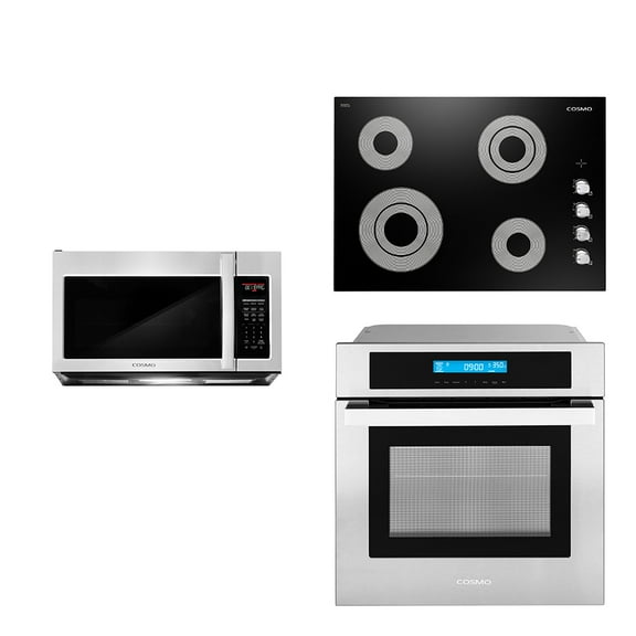 Cosmo 3 Piece Kitchen Appliance Package With 30" Electric Cooktop 30" Over The Range Microwave 24" Single Electric Wall Oven Kitchen Appliance Bundles